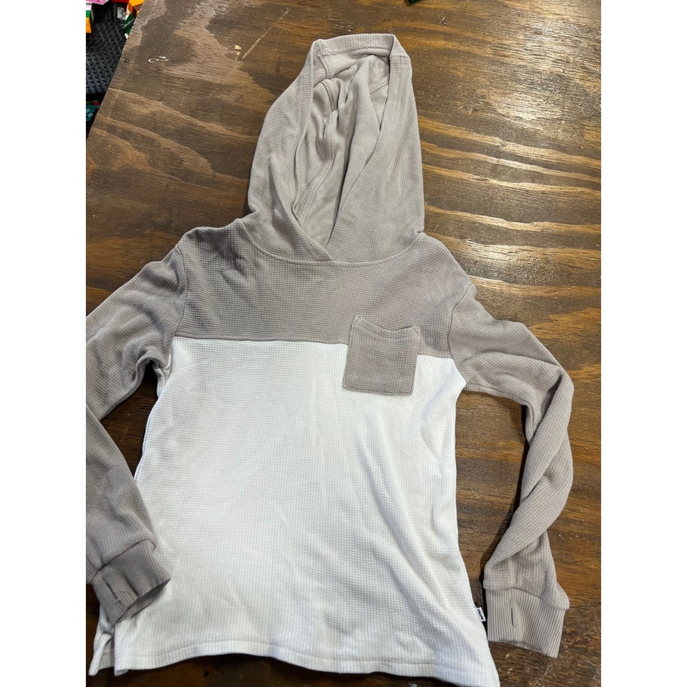 Play by Little Sleepies Waffle Knit Hoodie Colorblock Taupe White 4T Kids